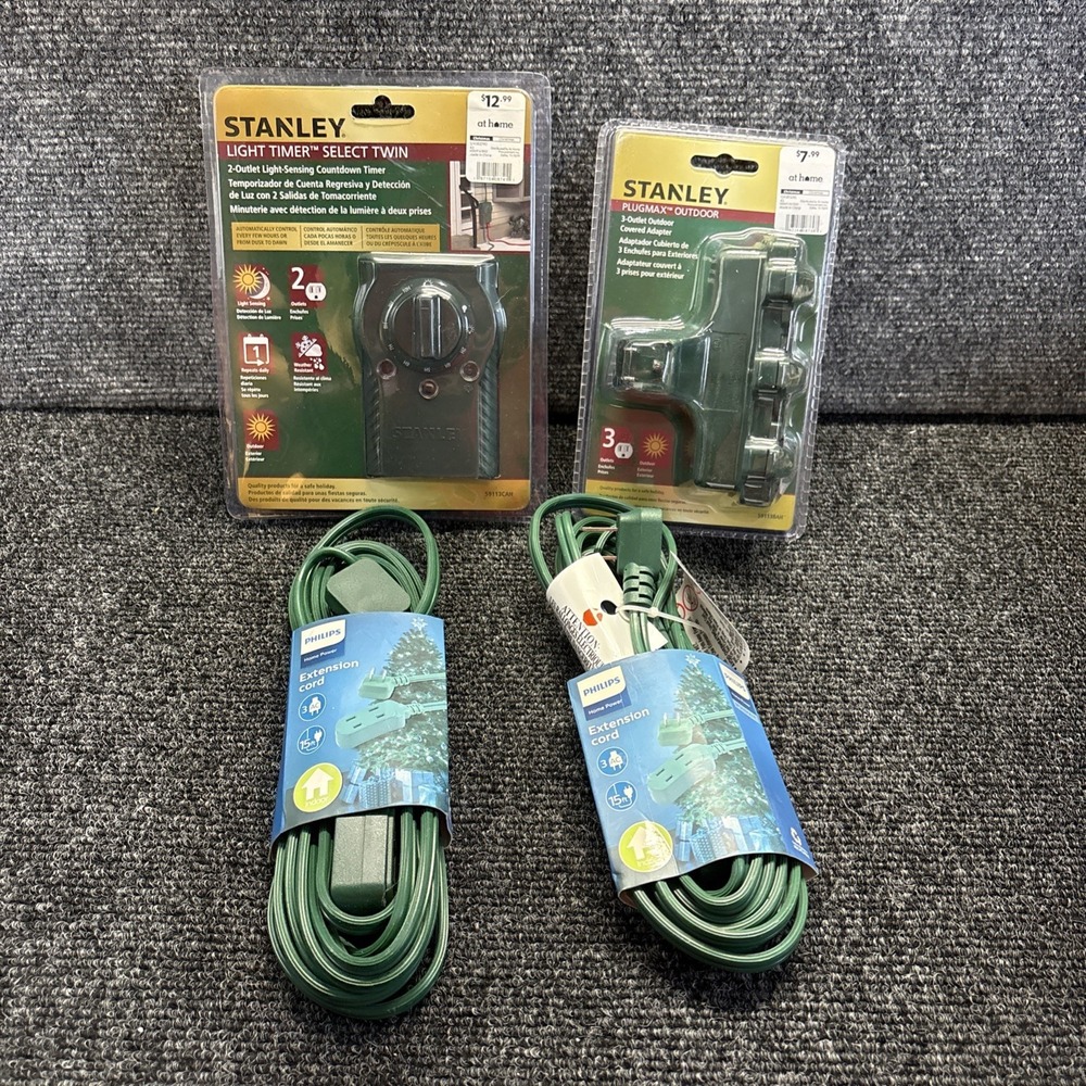 Stanley Light Timer~Stanley‎ Plug Max Outdoor~(2) Philips Indoor Extension Cord